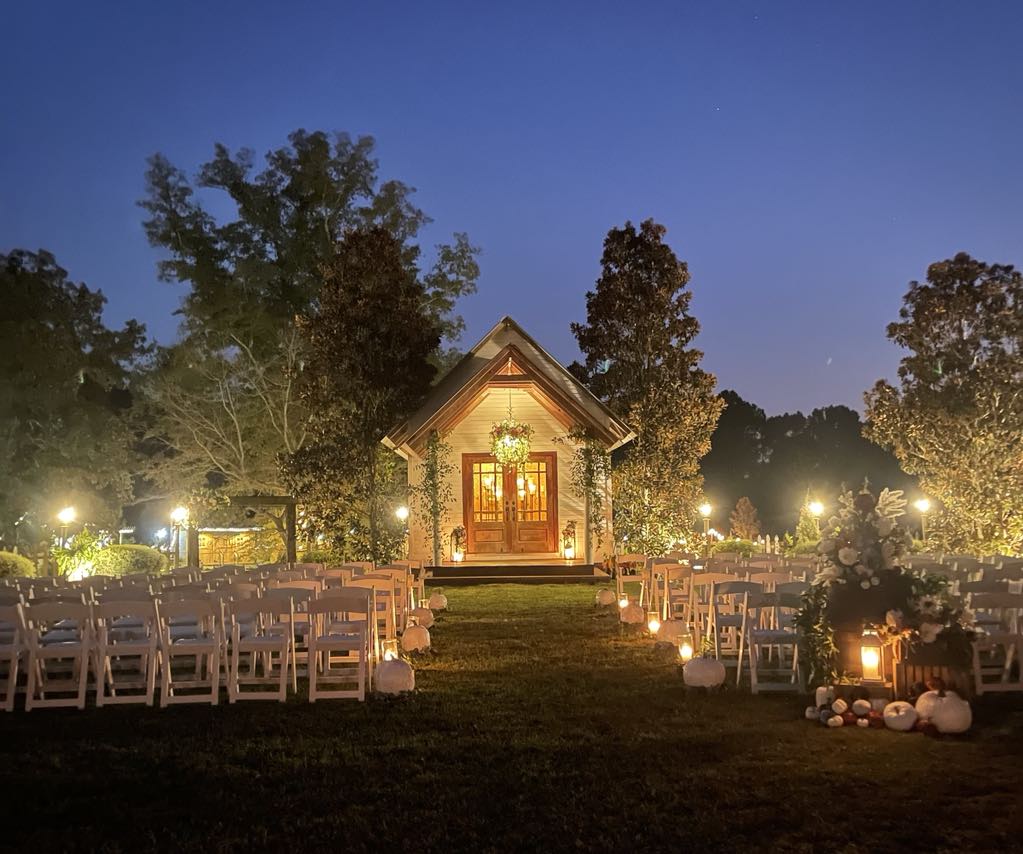 Chapelwoods Venue chapel lit for an evening wedding